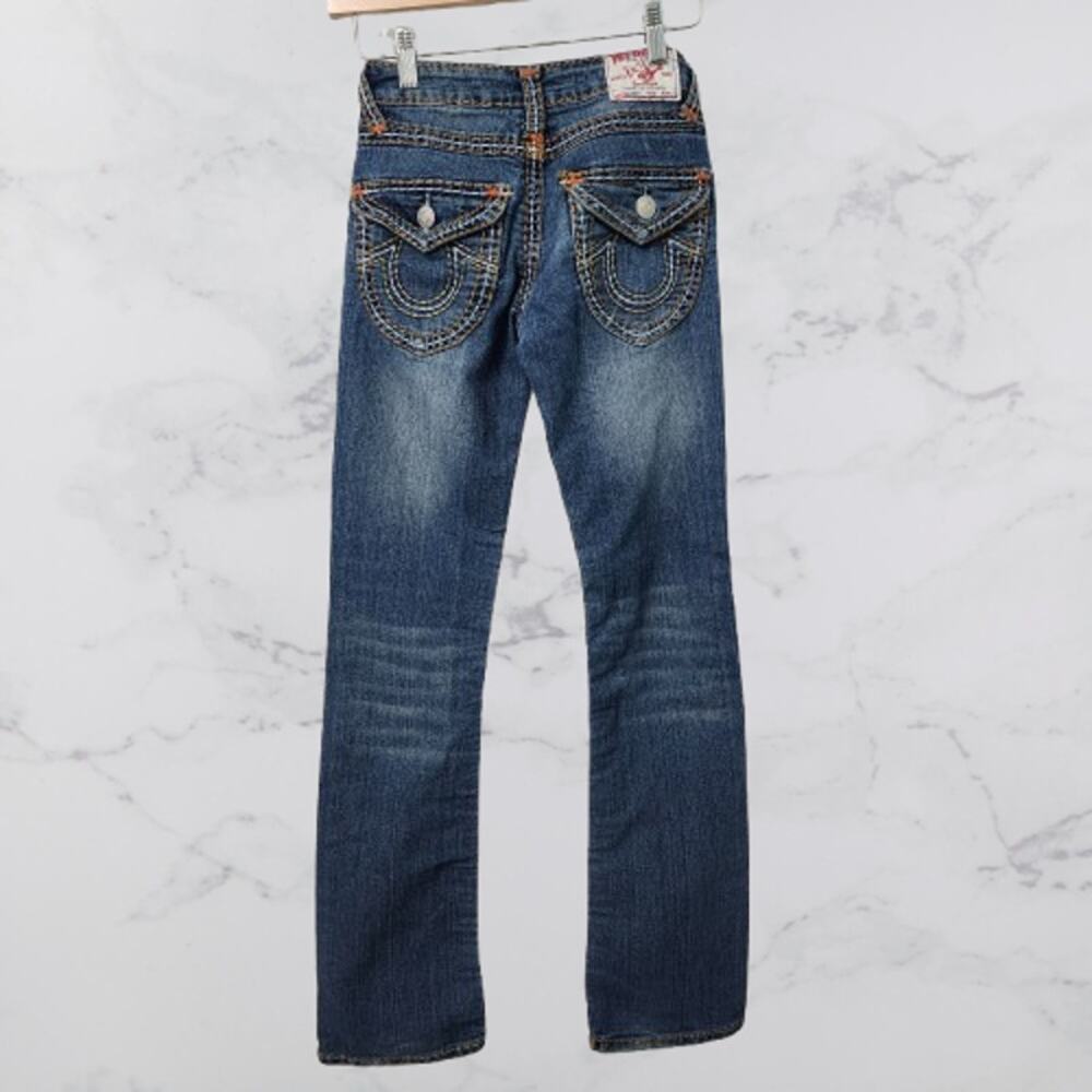 True Religion Joey Jeans Size 26 Embroidered Stitching Straight Flap